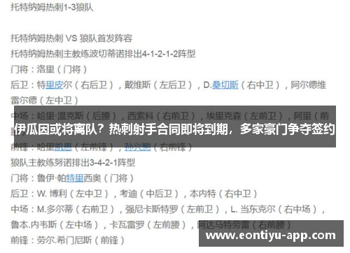伊瓜因或将离队?热刺射手合同即将到期,多家豪门争夺签约